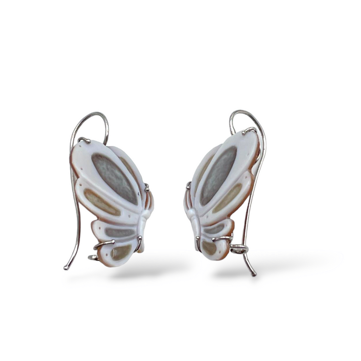 Butterfly Wing Cameo Earrings Mounted on Silver