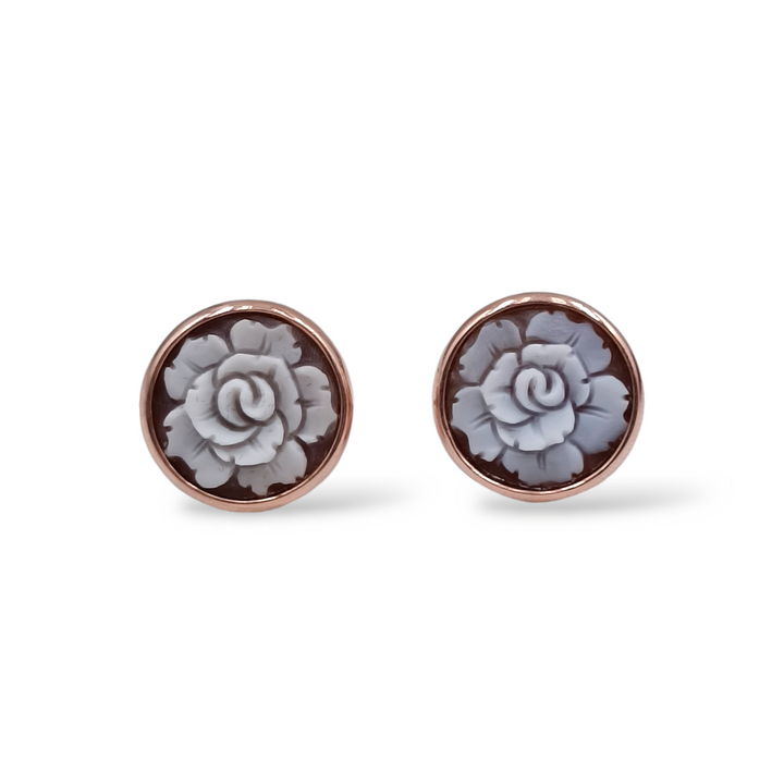Cameo flower earrings mounted on silver