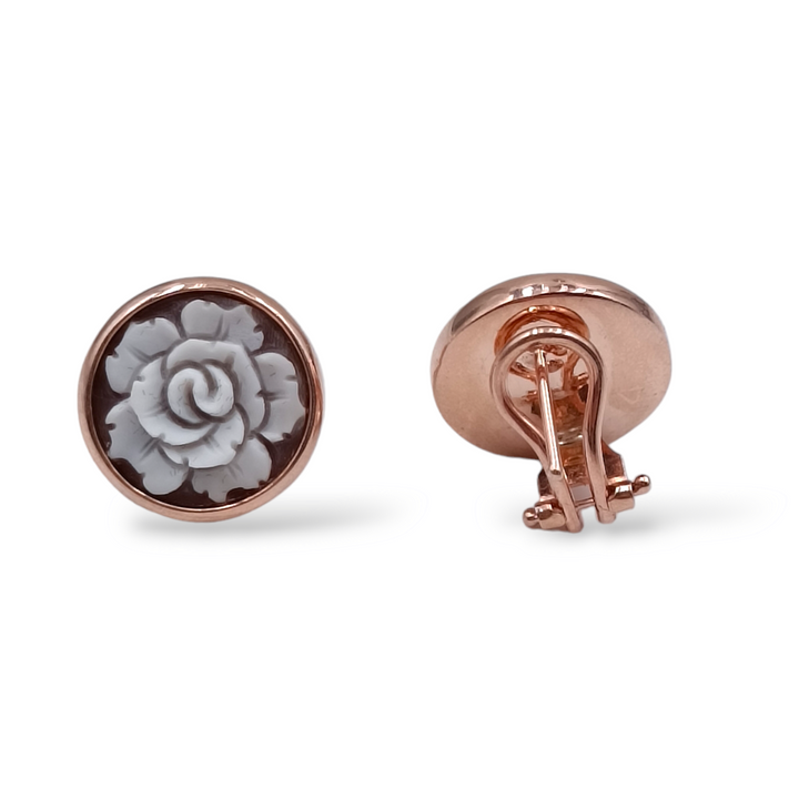 Cameo flower earrings mounted on silver