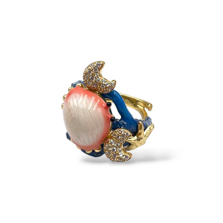 END OF COLLECTION - Enamelled silver crab ring mounted on silver