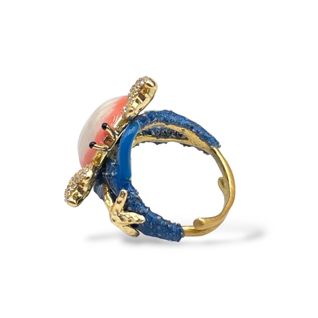 END OF COLLECTION - Enamelled silver crab ring mounted on silver