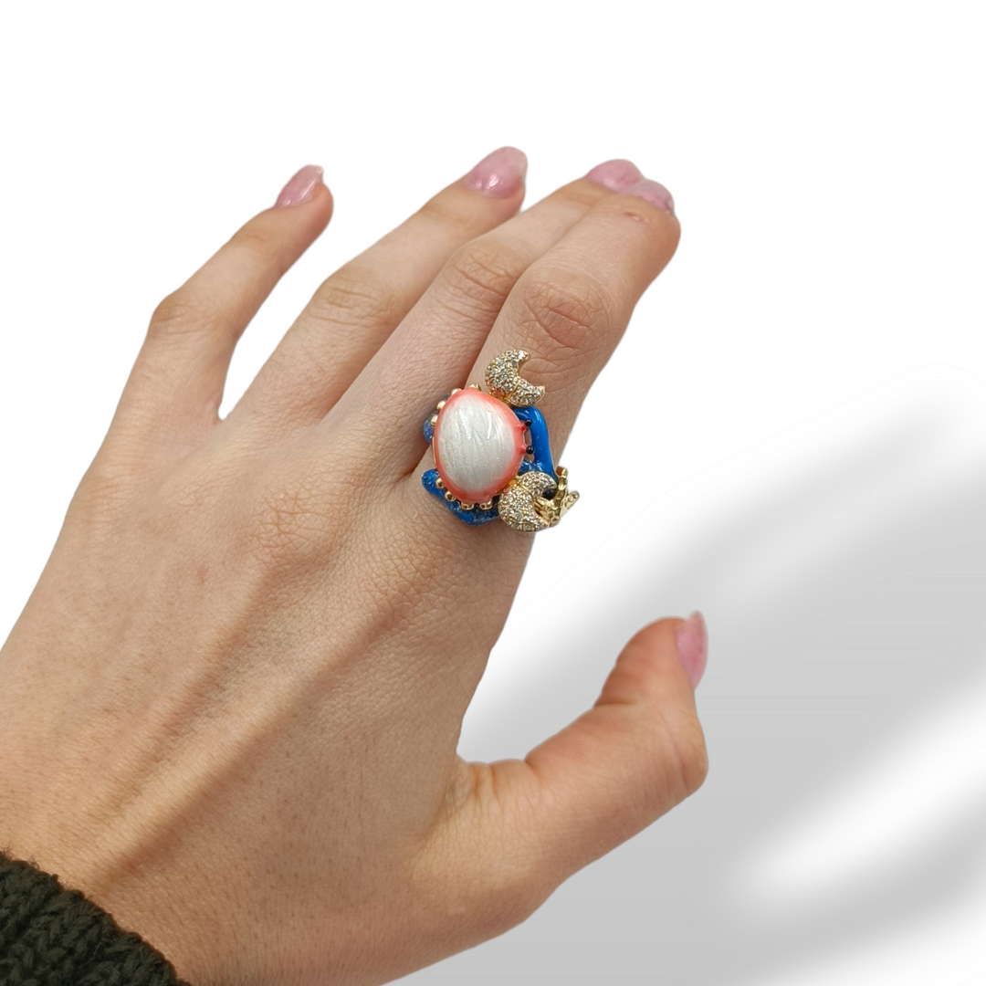 END OF COLLECTION - Enamelled silver crab ring mounted on silver