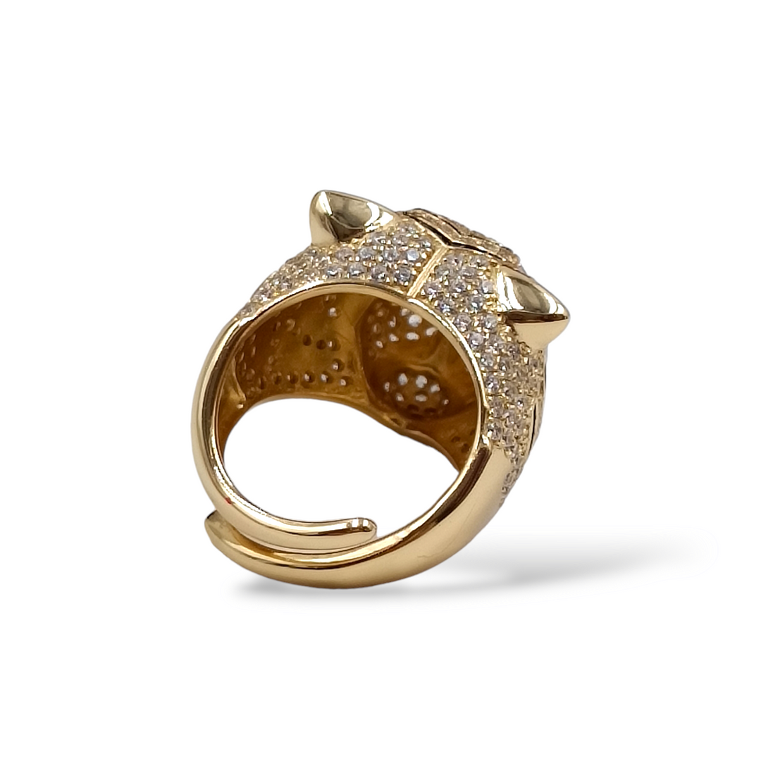 Tiger ring in silver and zirconia