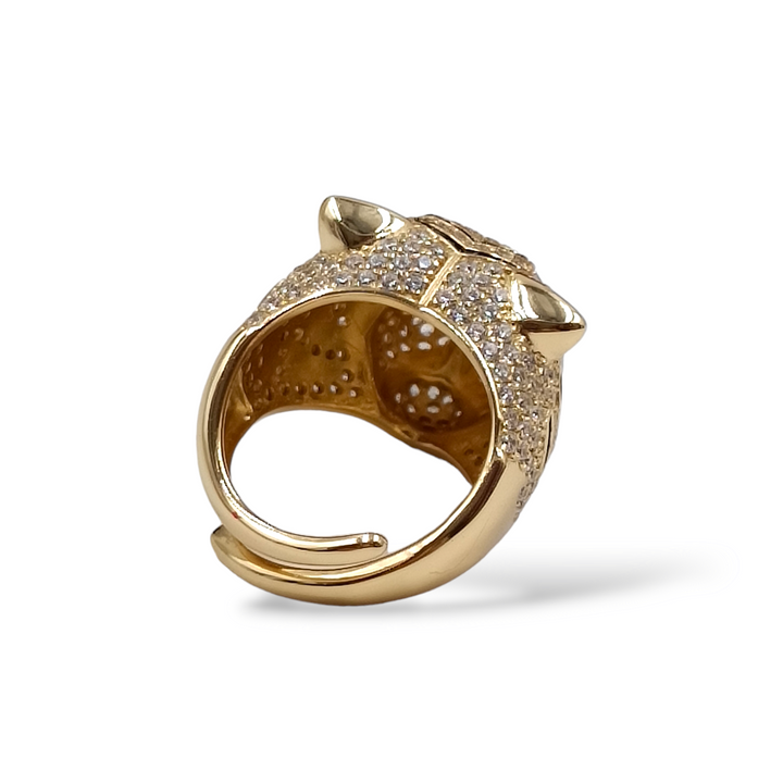 Tiger ring in silver and zirconia