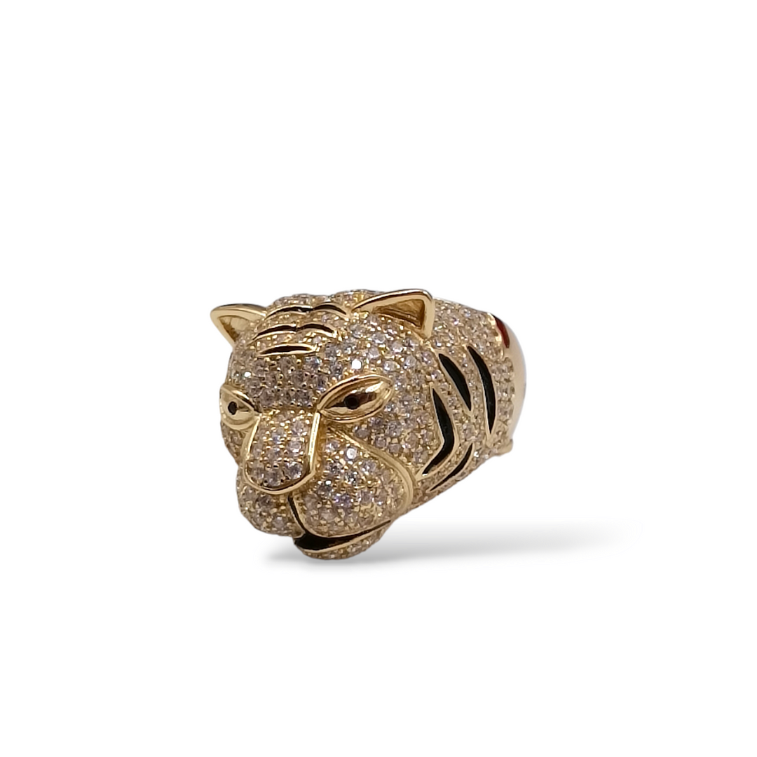 Tiger ring in silver and zirconia