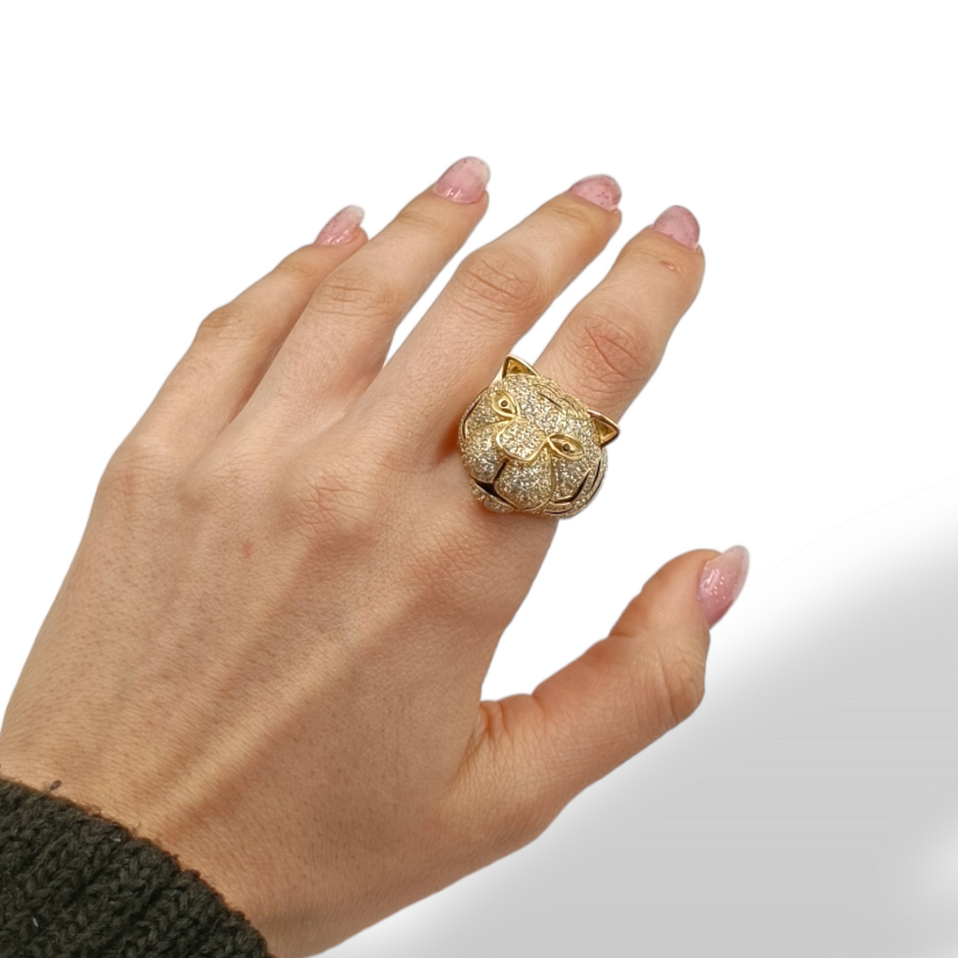 Tiger ring in silver and zirconia