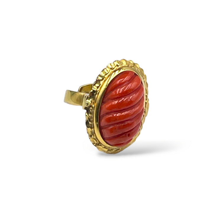 Coral ring mounted on silver