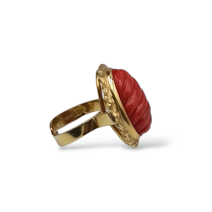 Coral ring mounted on silver