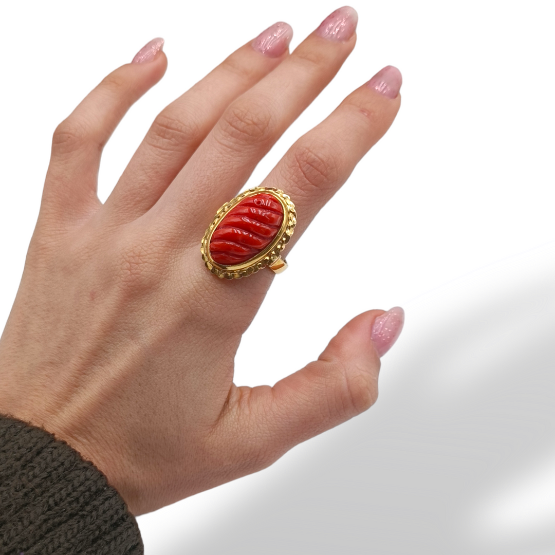 Coral ring mounted on silver