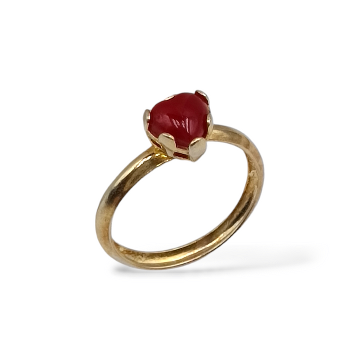 Coral heart ring mounted on silver 