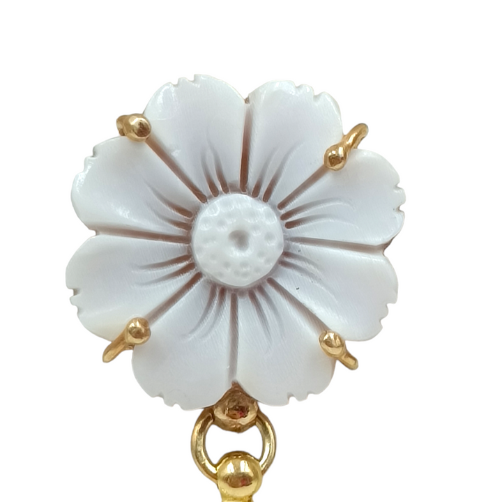 Cameo and zirconia flower earrings mounted on silver