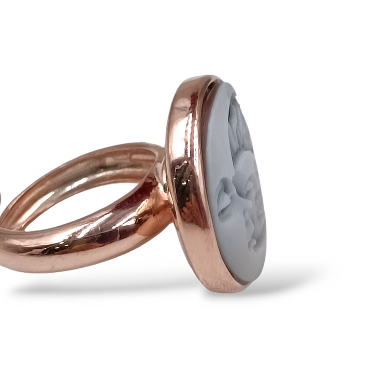 Sun moon ring in cameo and silver