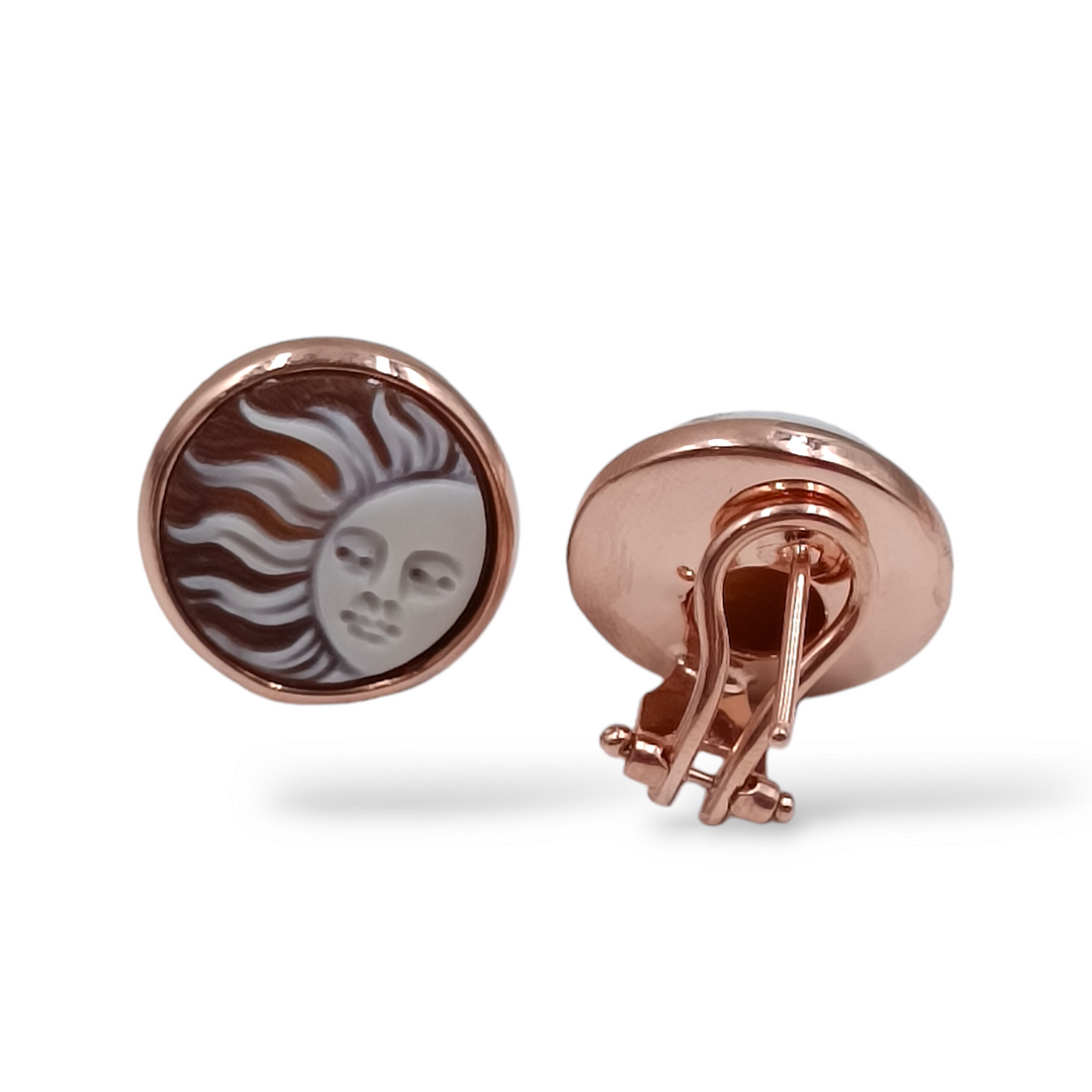 Sun moon cameo earrings mounted on copper silver