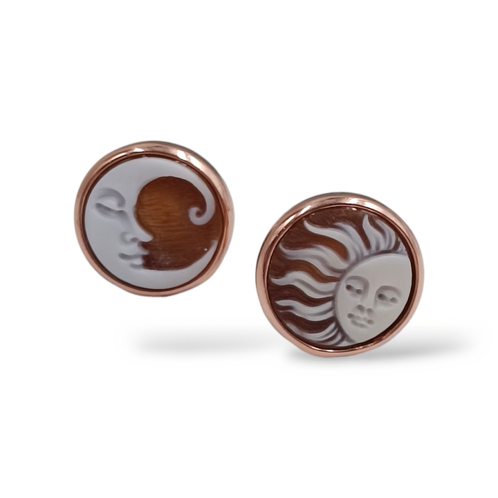 Sun moon cameo earrings mounted on copper silver