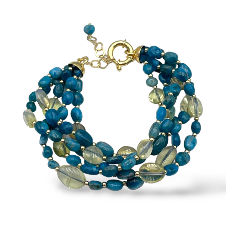Citrine and lapis bead bracelet mounted on silver