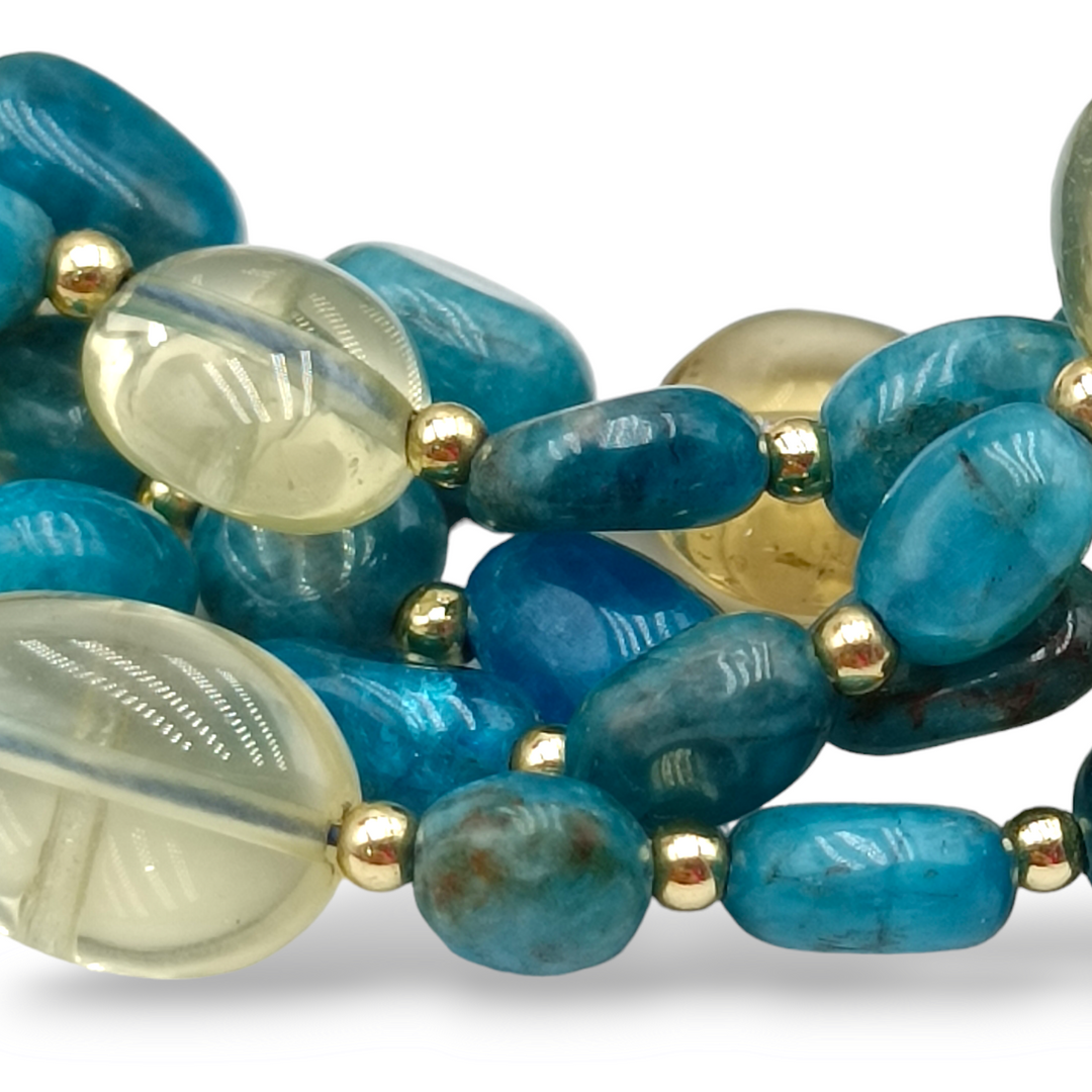 Citrine and lapis bead bracelet mounted on silver