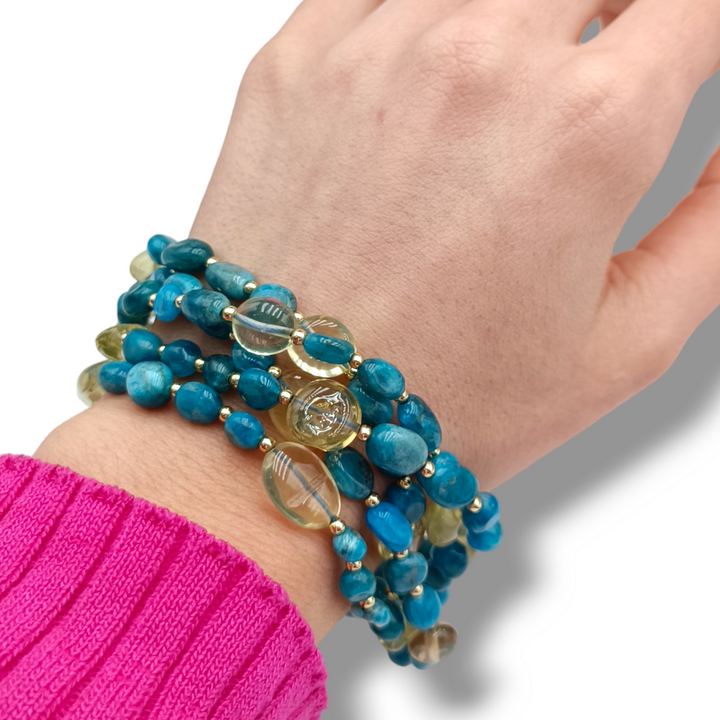 Citrine and lapis bead bracelet mounted on silver