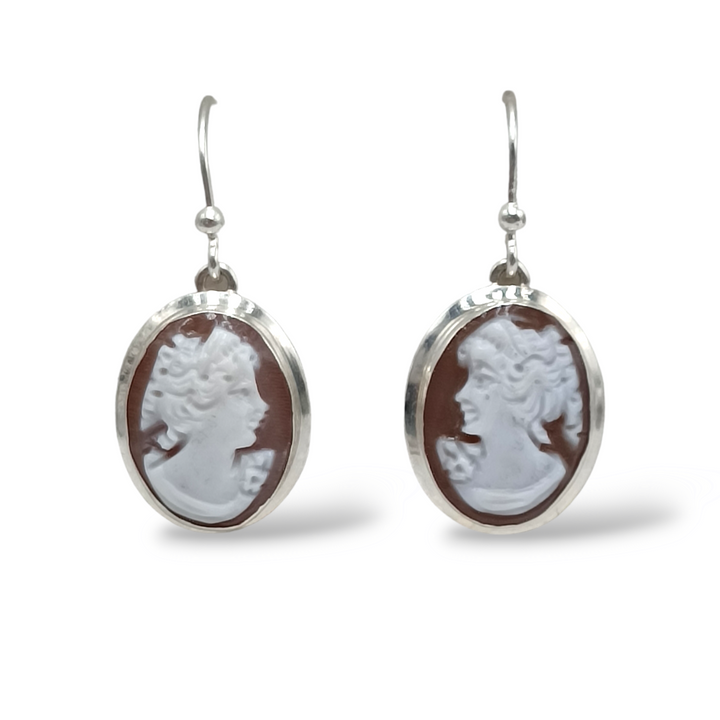 Goddess cameo earrings mounted on silver
