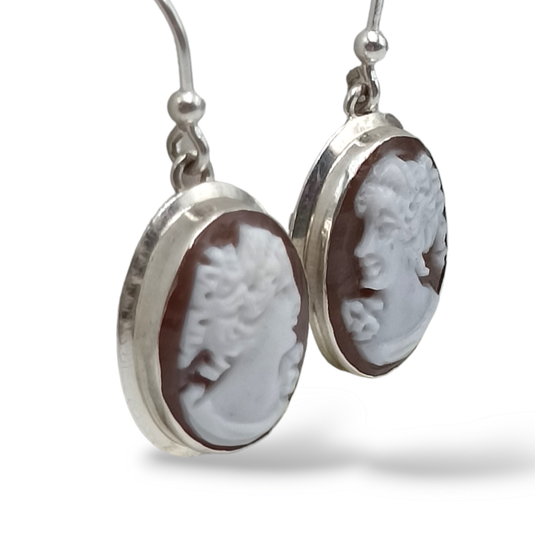 Goddess cameo earrings mounted on silver