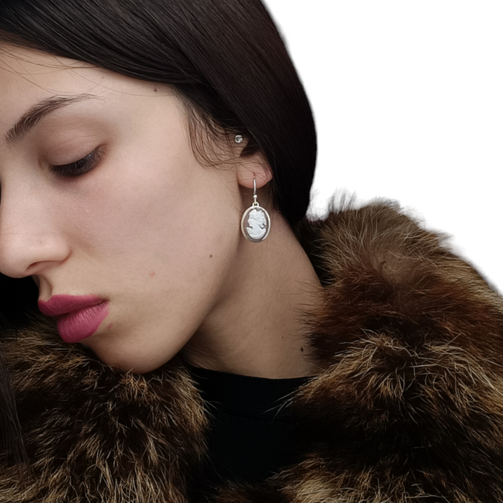 Goddess cameo earrings mounted on silver