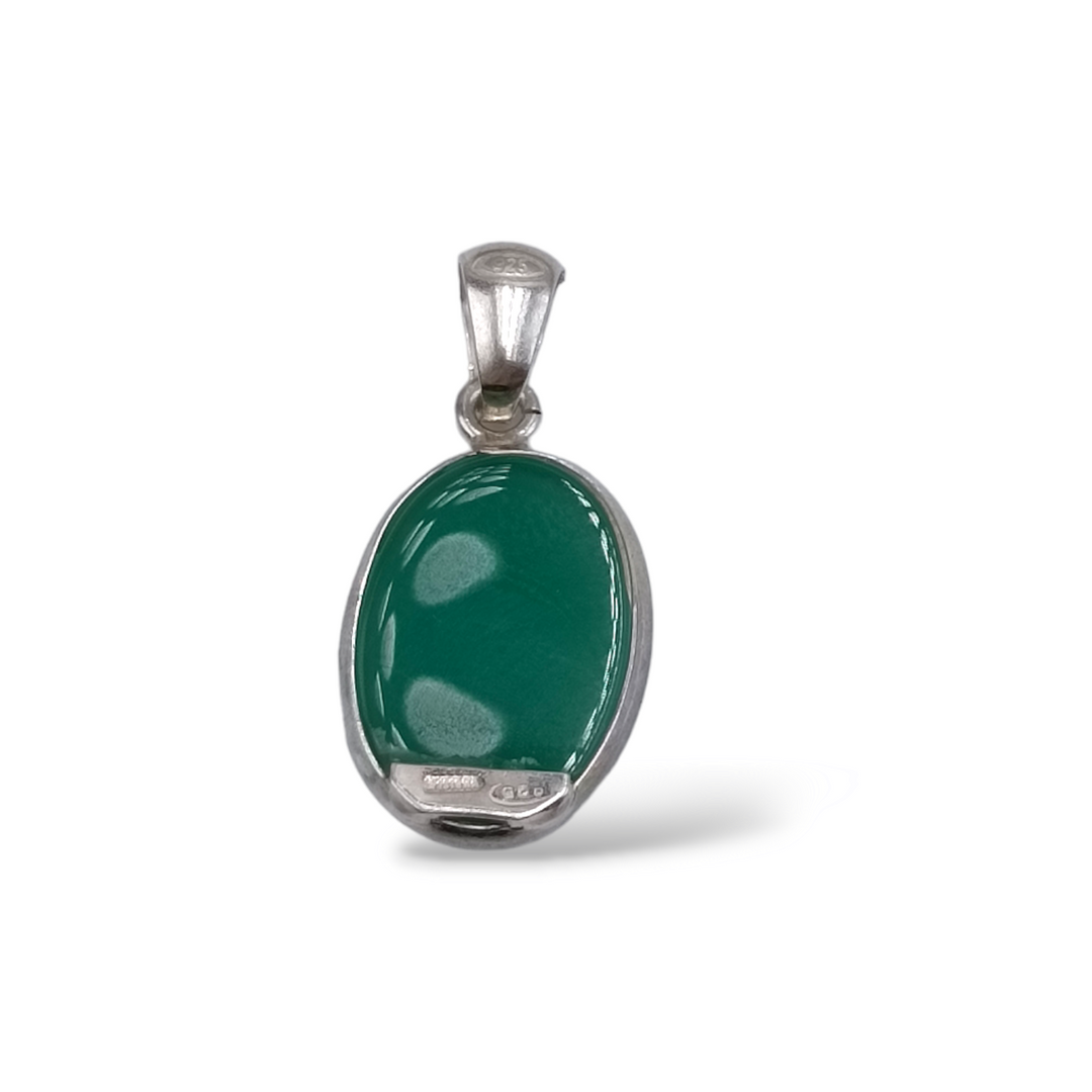 Green Muse Pendant in Green Agate Mounted on Silver