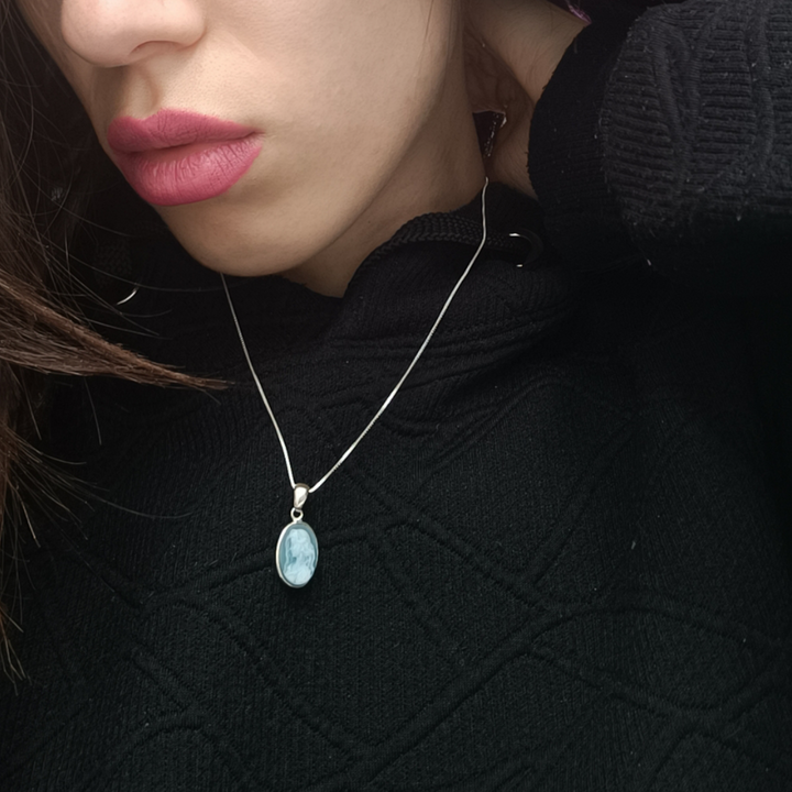 Green Muse Pendant in Green Agate Mounted on Silver