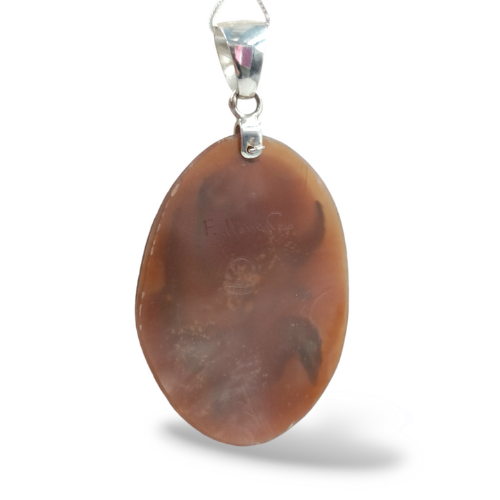 Collana ciondolo tulipano  natalizio in cammeo montato su argento