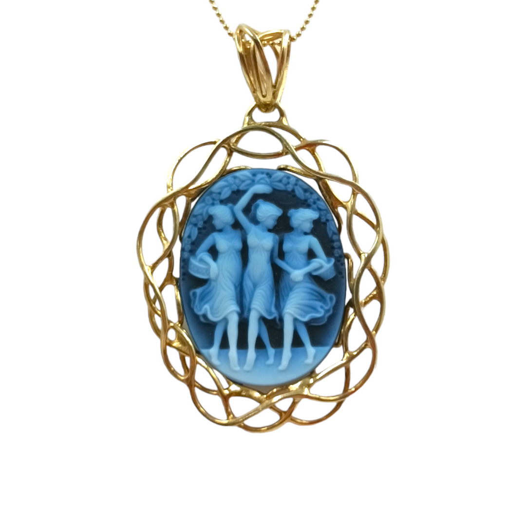 Collana ciondolo le tre grazie in agata montato su argento