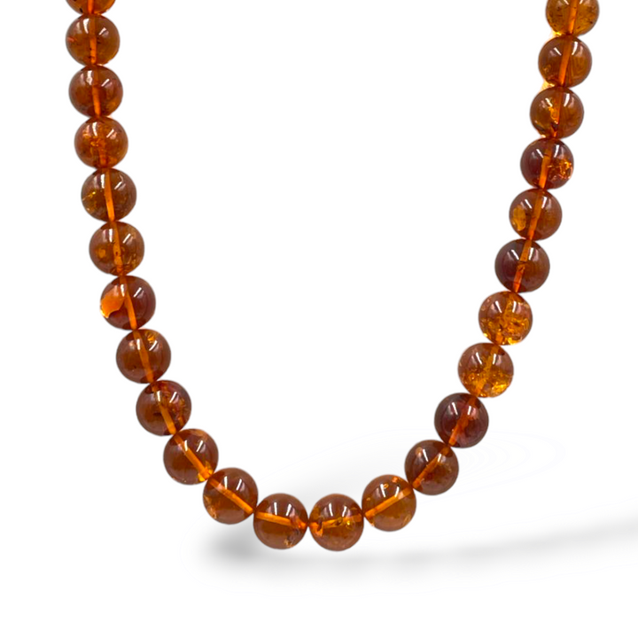 Collana in ambra rossa del baltico montato su argento