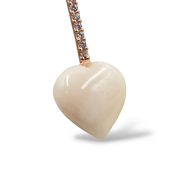 Collana ciondolo cuore in corallo e kunzite montato su argento