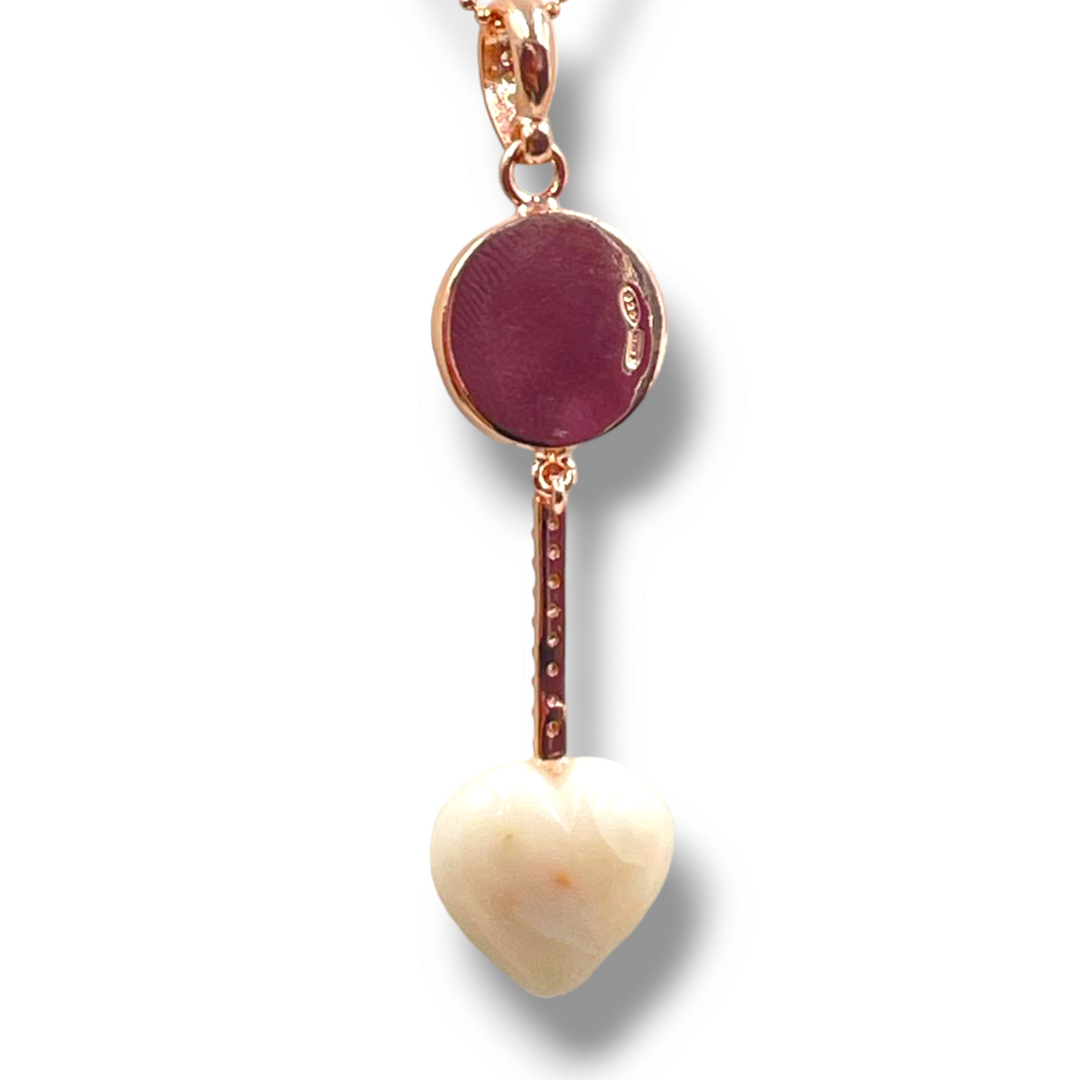 Collana ciondolo cuore in corallo e kunzite montato su argento