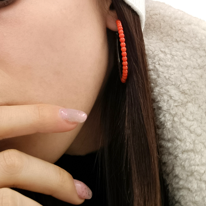 Orecchini cerchio in corallo vero montati su argento Lucia Vitiello Gioielli di Napoli