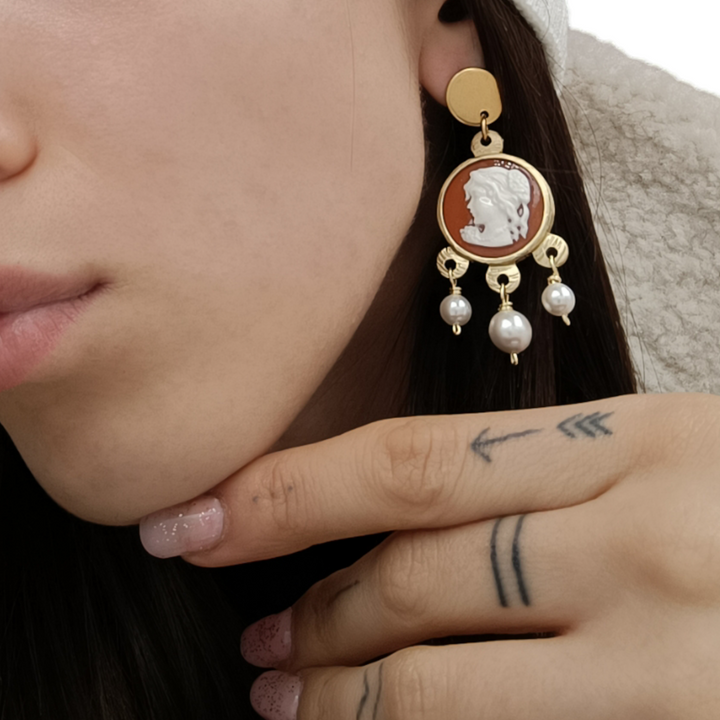 Goddess earrings on resin cameo