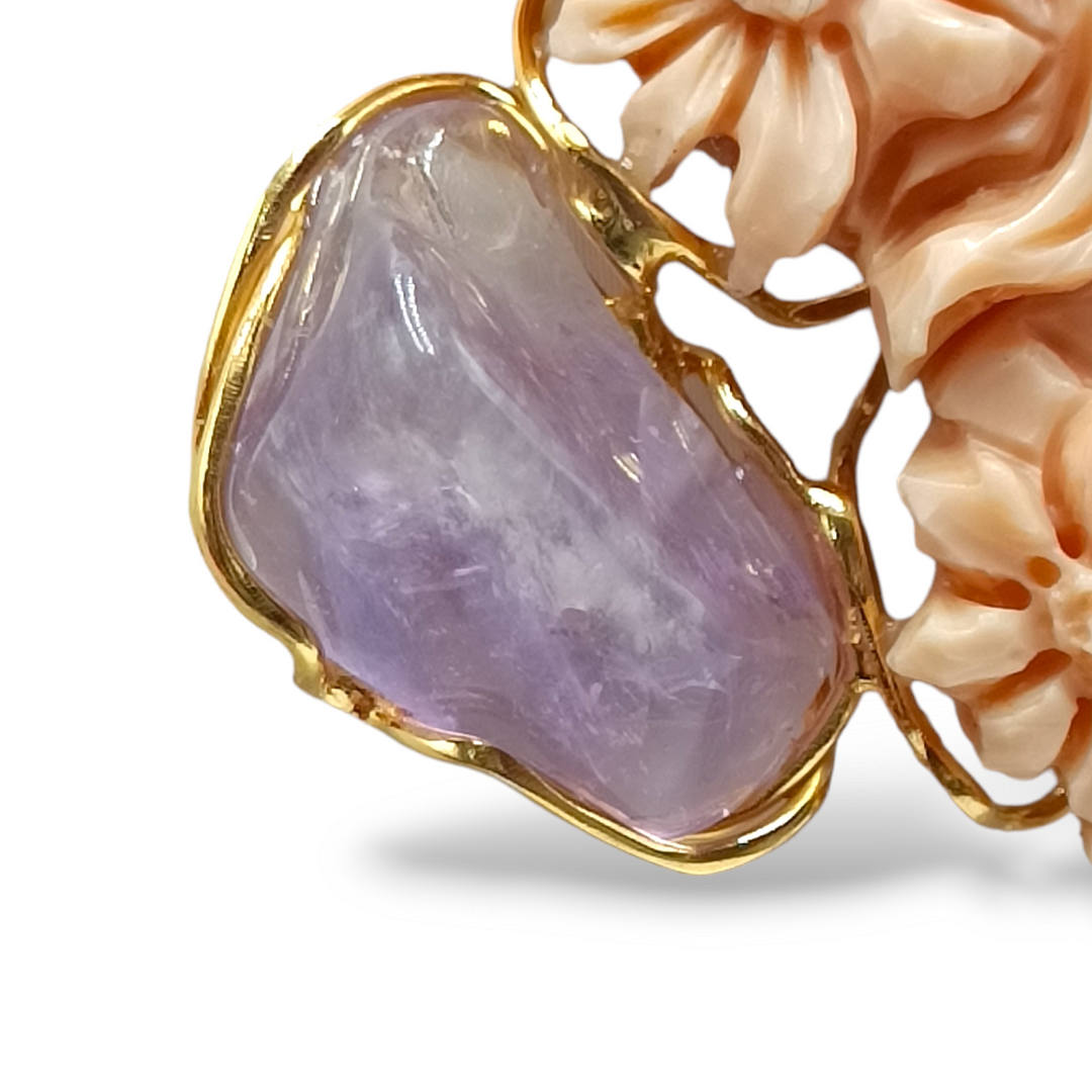 Ciondolo dama Chakra in cammeo montato su ametista e argento