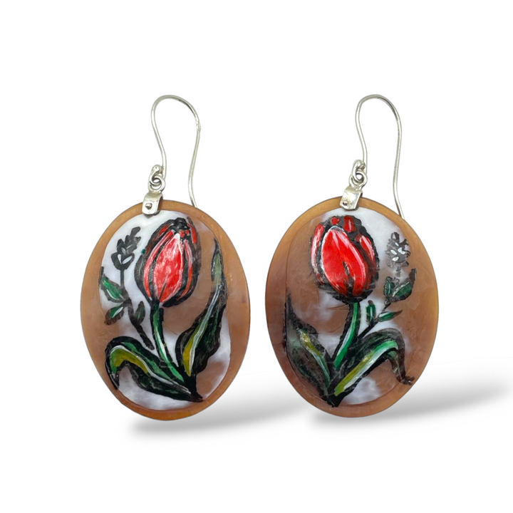 END OF COLLECTION - Tulip cameo earrings mounted on silver