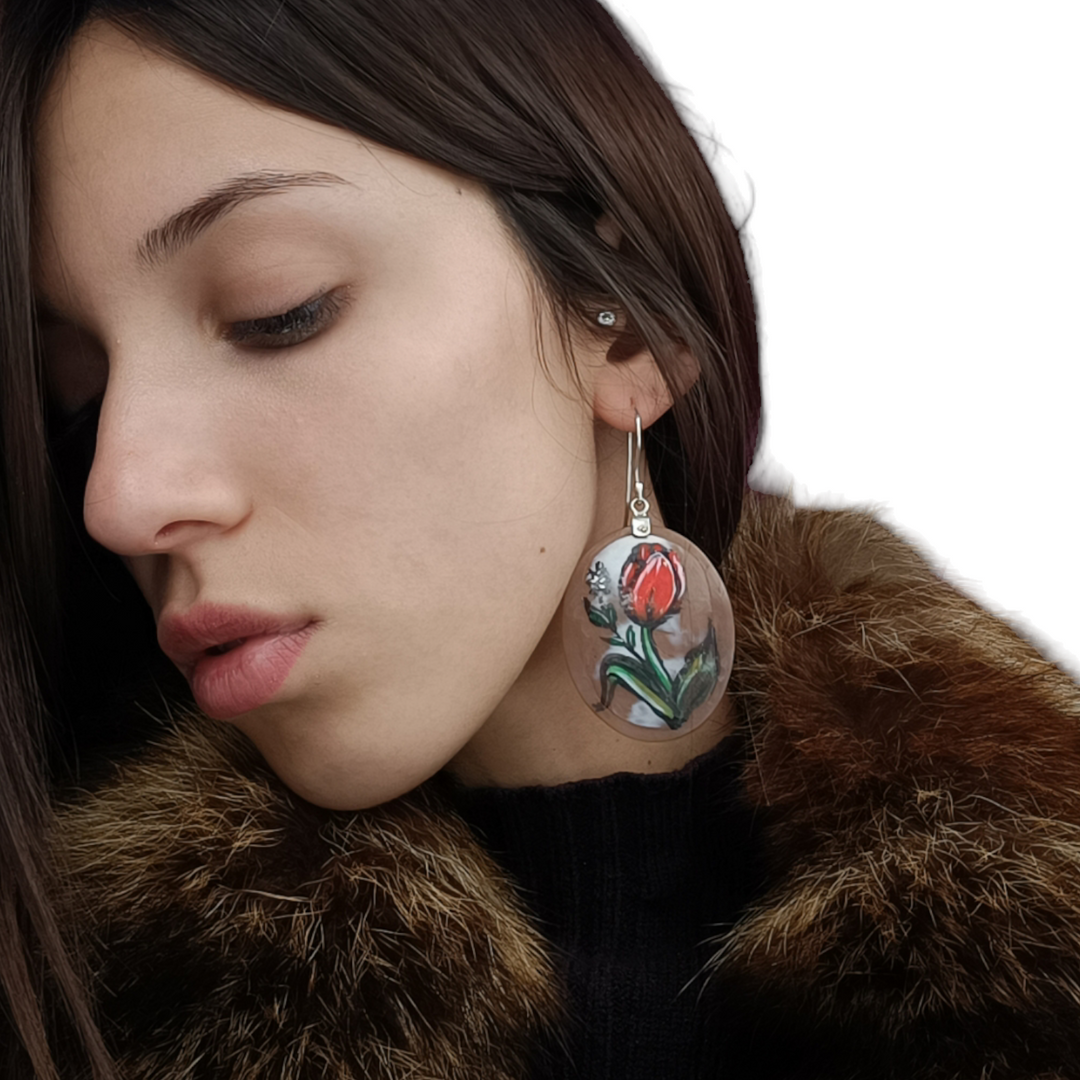 END OF COLLECTION - Tulip cameo earrings mounted on silver