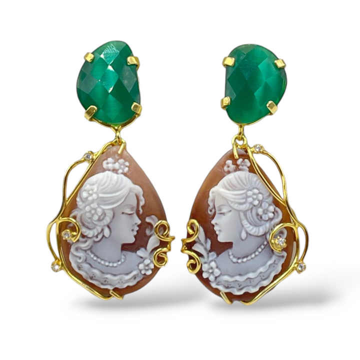 Goddess cameo earrings mounted on silver