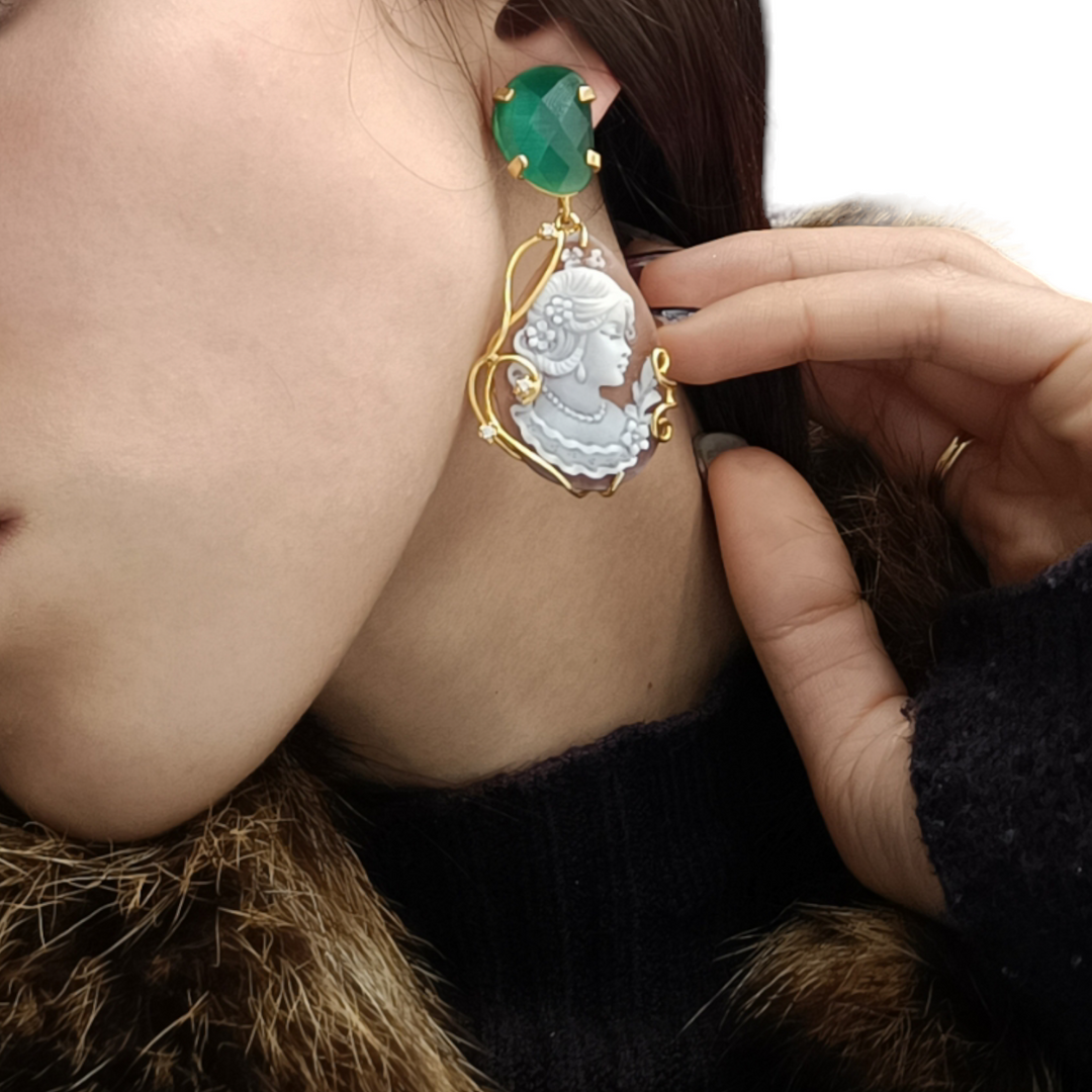 Goddess cameo earrings mounted on silver