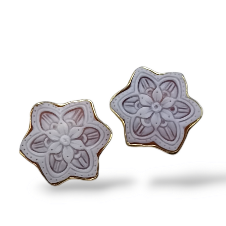 Cameo star earrings mounted on silver