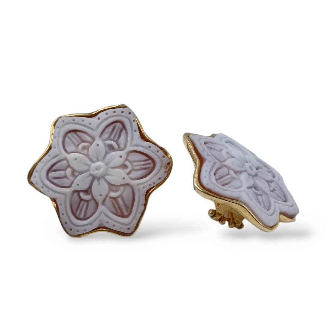 Cameo star earrings mounted on silver
