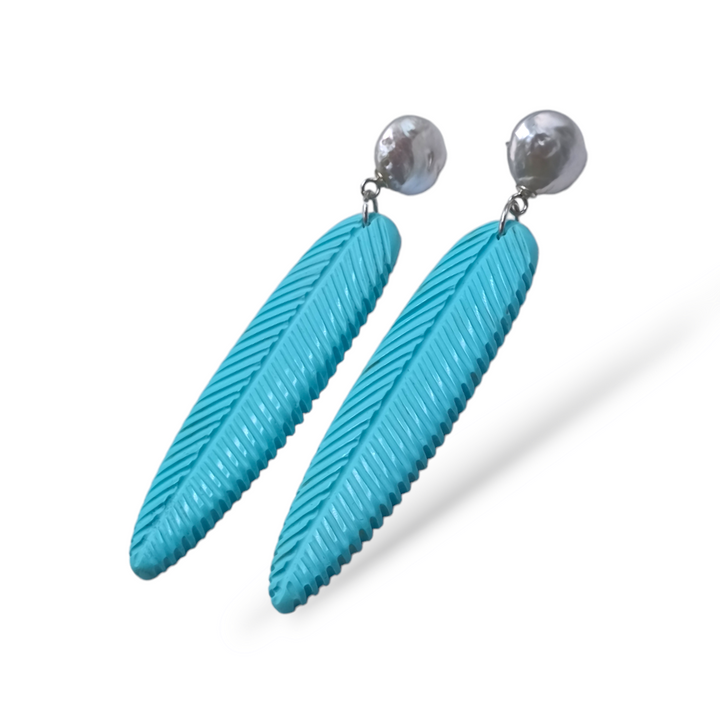 FINE COLLEZIONE- Orecchini foglie in pasta turchese montato su argento