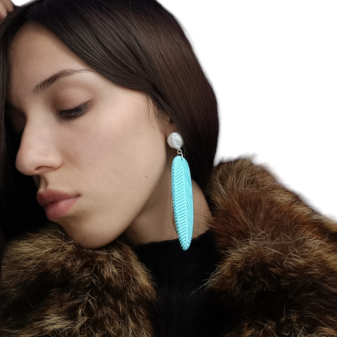 FINE COLLEZIONE- Orecchini foglie in pasta turchese montato su argento