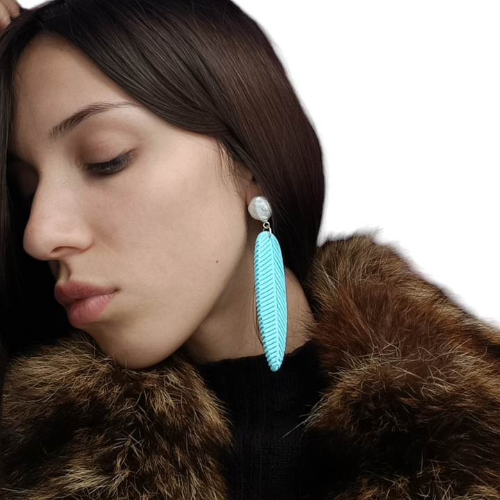 FINE COLLEZIONE- Orecchini foglie in pasta turchese montato su argento