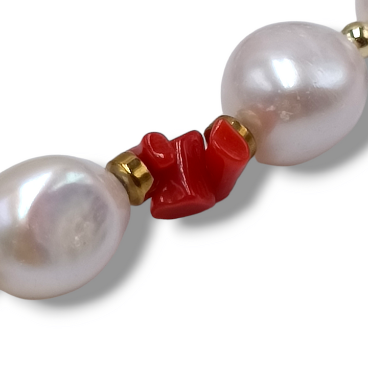 Collana perle in corallo montato su argento