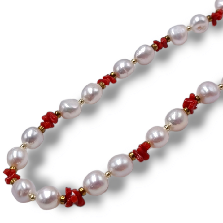 Collana perle in corallo montato su argento