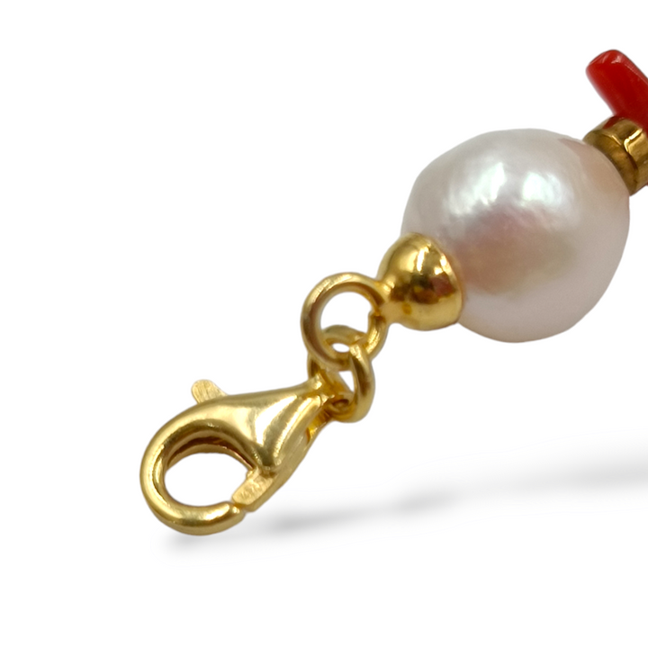 Bracciale eleganza in corallo e perle montato su argento
