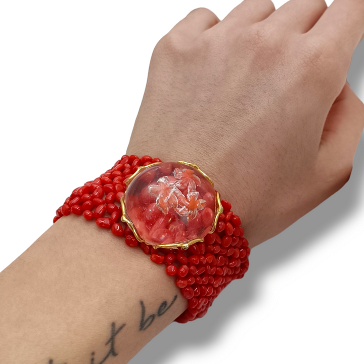 Bracciale fiori in corallo montato su argento