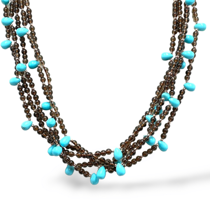 Necklace on turquoise paste and smoky quartz