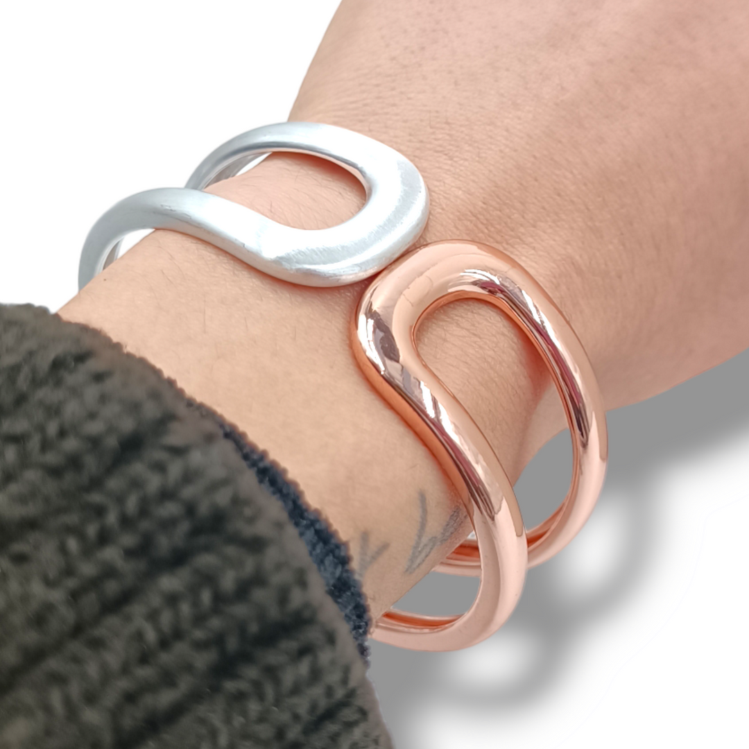 END OF COLLECTION - Rigid bracelet in nickel-free steel, silver and gold plated