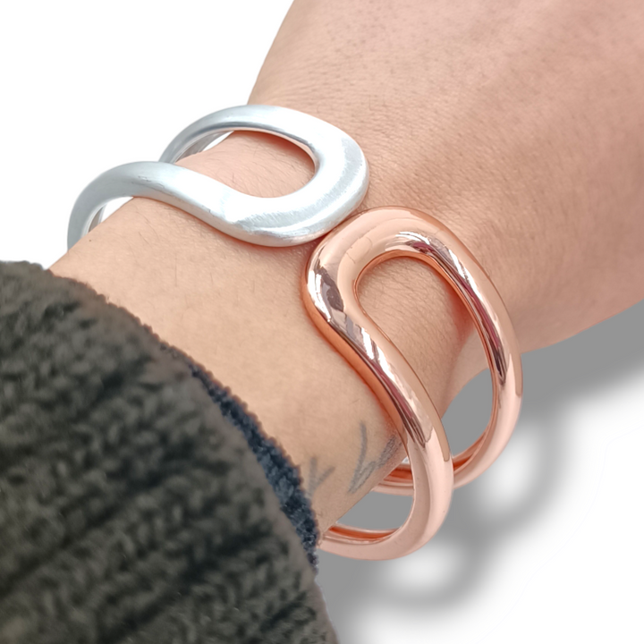 END OF COLLECTION - Rigid bracelet in nickel-free steel, silver and gold plated
